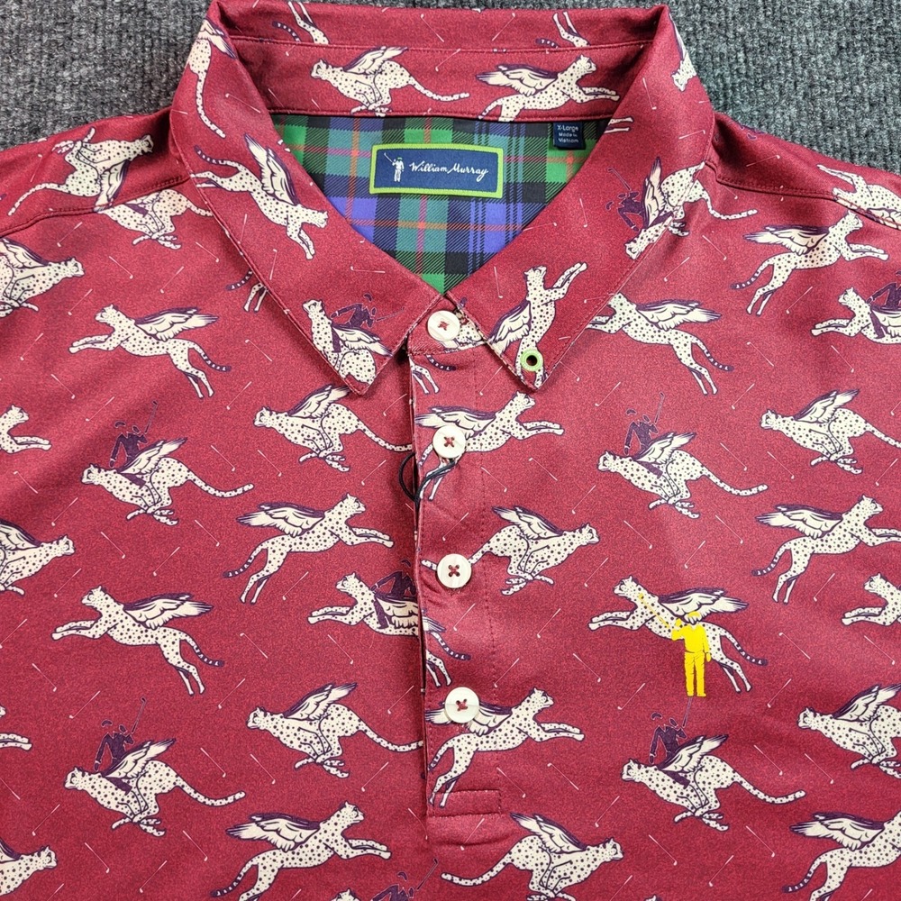 William Murray Golf Polo Shirt XLarge Burgundy Winged Cheetah Print